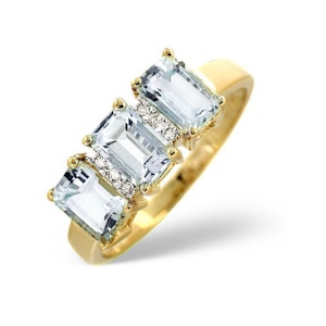 Aquamarine 1.65CT And Diamond 9K Yellow Gold Ring