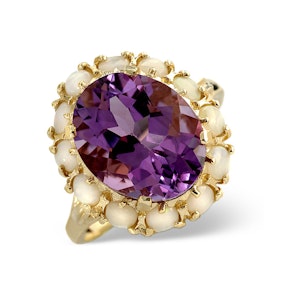 Amethyst 12 x 10mm And Opal 9K Gold Ring SIZE O