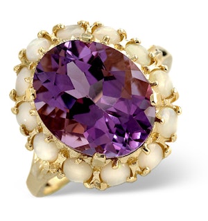 Amethyst 12 x 10mm And Opal 9K Gold Ring