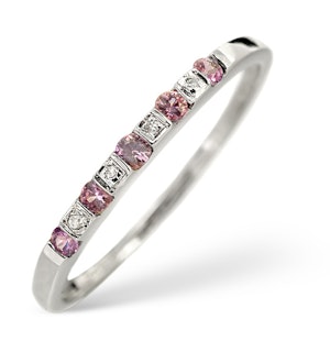 Pink Sapphire And Diamond Ring 9K White Gold - SIZE K