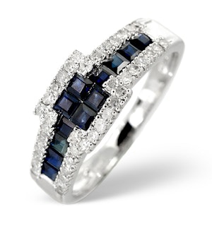 Sapphire 0.95ct And Diamond 9K White Gold Ring - SIZE J