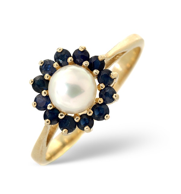 Pearl And Sapphire 9K Gold Ring - image 1