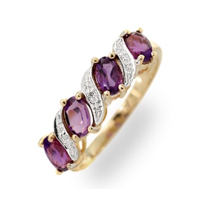 Amethyst 0.74ct And Diamond 9K Gold Ring