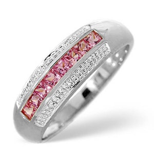 9K White Gold Diamond and Pink Sapphire Ring 0.19ct - SIZE L