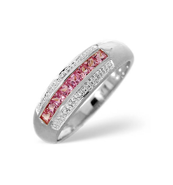 9K White Gold Diamond and Pink Sapphire Ring 0.19ct - SIZE L - image 1