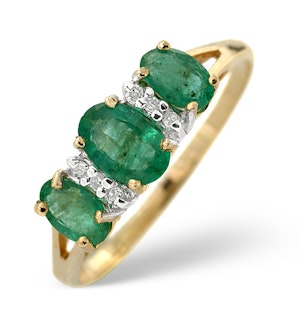 Emerald And 0.03CT Diamond Ring 9K Yellow Gold