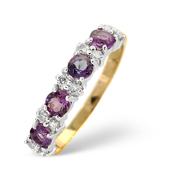 Amethyst 0.48ct And Diamond 9K Gold Ring - image 1
