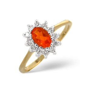 Fire Opal 6 x 4mm And Diamond 9K Yellow Gold Ring SIZE Q