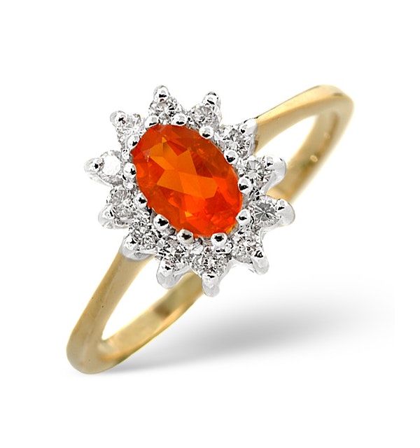 Fire Opal 6 x 4mm And Diamond 9K Yellow Gold Ring - image 1