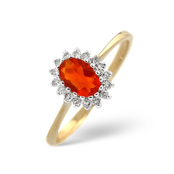 Fire Opal 6 x 4mm And Diamond 9K Yellow Gold Ring - Size X - Image 1