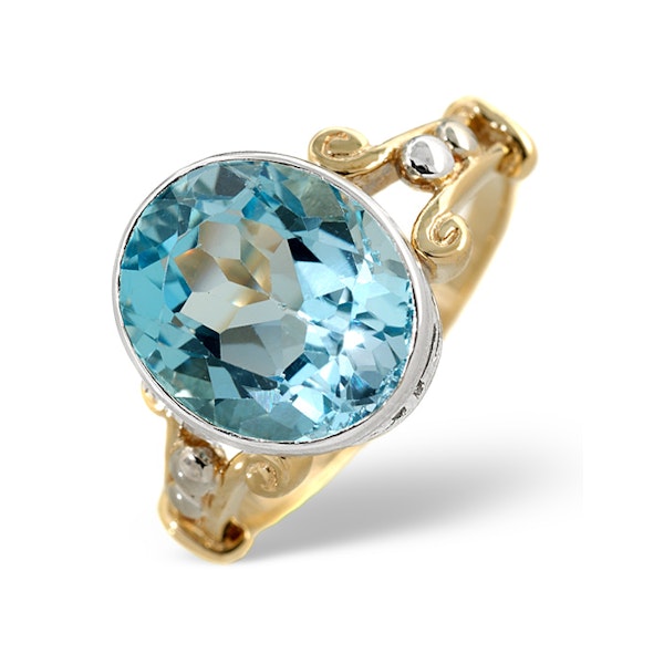 Blue Topaz 5.75CT 9K Yellow Gold Ring SIZES AVAILABLE L M N.5 S - Image 1