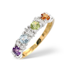 Multi Gem Stone And Diamond 9K Gold Ring A4299