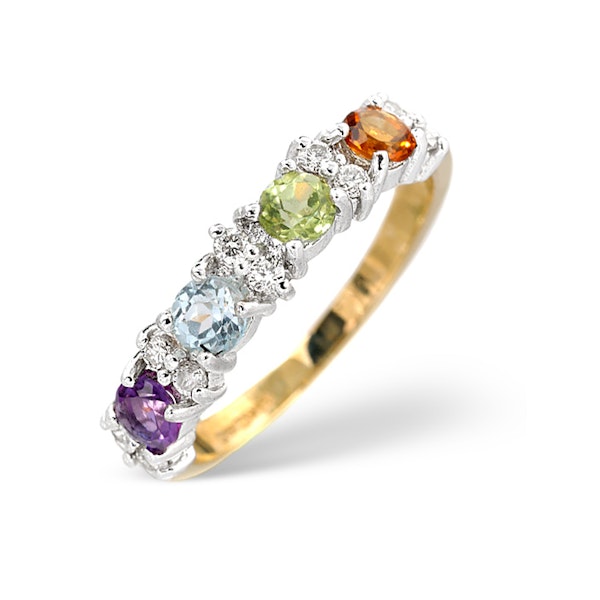 Multi Gem Stone And Diamond 9K Gold Ring A4299 - Image 1