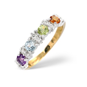 Multi Gem Stone And Diamond 9K Gold Ring A4299