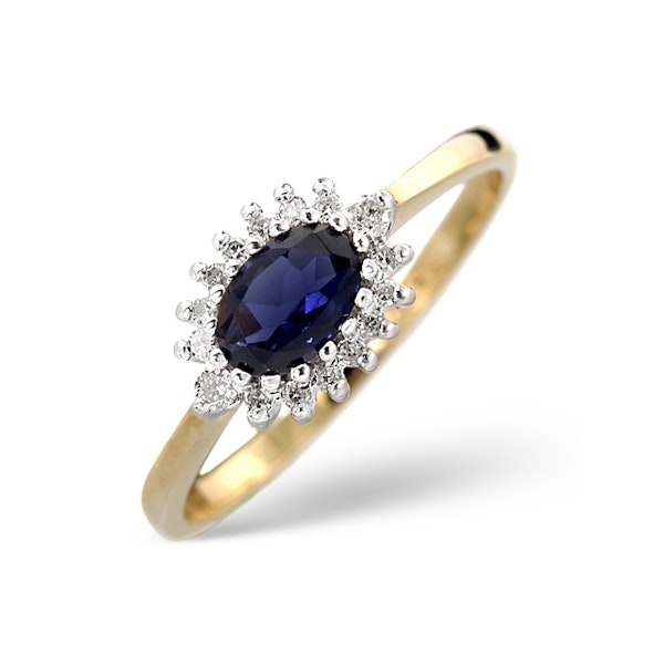 Sapphire 6 x 4mm And Diamond Ring 9K Yellow Gold - Image 1