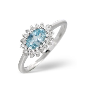 Blue Topaz And 0.14CT Diamond Ring 9K White Gold SIZE J K L M N O R U