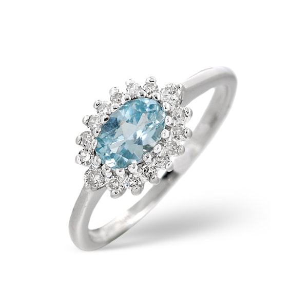 Blue Topaz And 0.14CT Diamond Ring 9K White Gold SIZE J K L M N O R U - Image 1