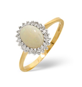 Opal 8 x 6mm And Diamond 9K Yellow Gold Ring