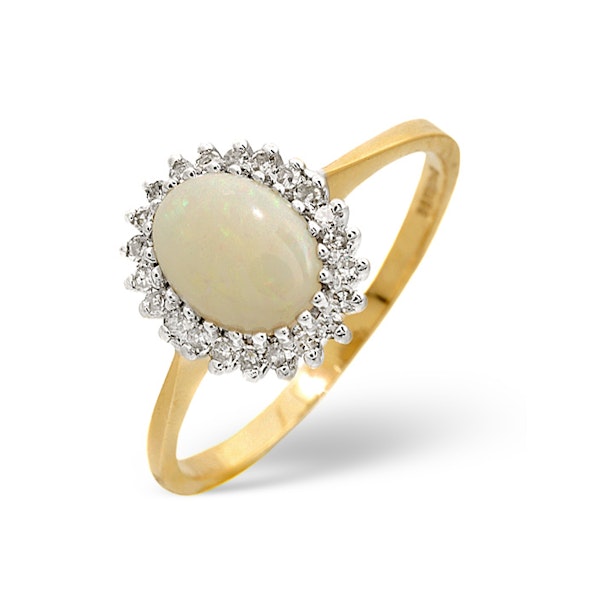 Opal 8 x 6mm And Diamond 9K Yellow Gold Ring - Image 1