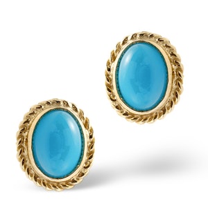 Turquoise 7 x 5 mm 9K Yellow Gold Earrings