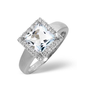Aquamarine 1.42CT And Diamond 9K White Gold Ring