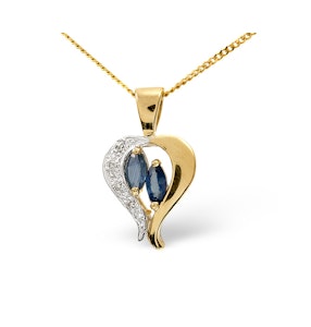 Sapphire 5 x 3mm And Diamond 9K Yellow Gold Pendant Necklace