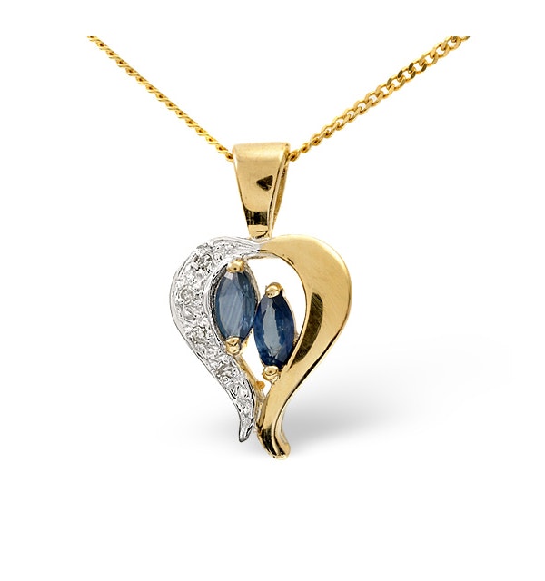 Sapphire 5 x 3mm And Diamond 9K Yellow Gold Pendant Necklace - image 1
