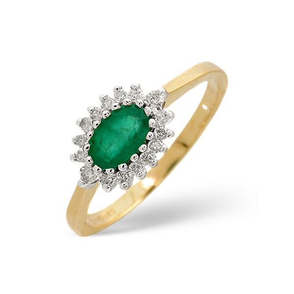 Emerald 6 x 4mm And Diamond 18K Gold Ring FET21-G SIZES K L1/2 S - Image 1