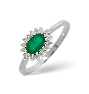 Emerald 6 x 4mm And Diamond 18K White Gold Ring SIZES AVAILABLE K.5 L N P