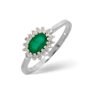 Emerald 6 x 4mm And Diamond 18K White Gold Ring SIZES AVAILABLE K.5 L N P