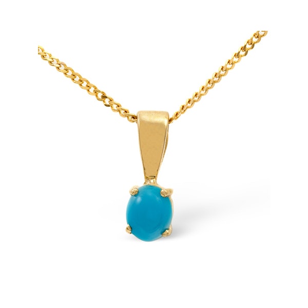 Turquoise 5 x 4mm 9K Yellow Gold Pendant Necklace - Image 1