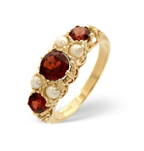 Garnet And Pearl 9K Yellow Gold Ring