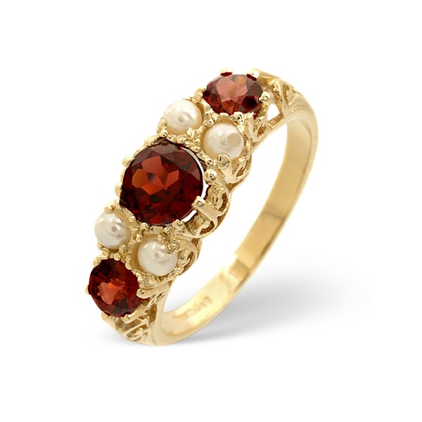 Garnet And Pearl 9K Yellow Gold Ring - Image 1