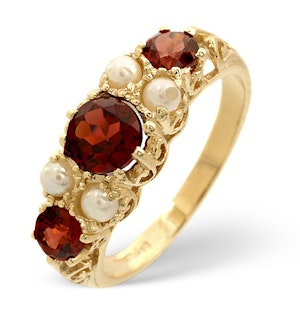 Garnet And Pearl 9K Yellow Gold Ring
