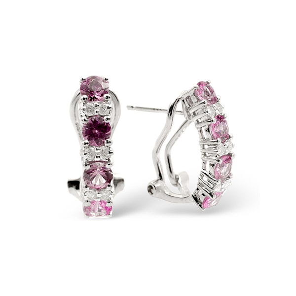 Pink Sapphire 1.15CT And Diamond 9K White Gold Earrings - Image 1