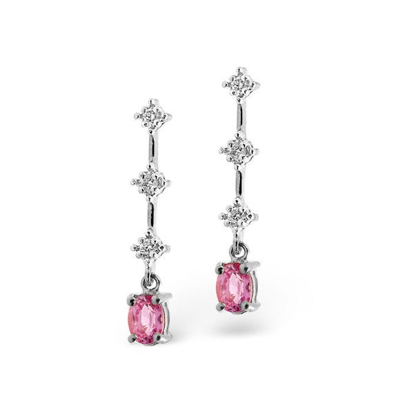 Pink Sapphire 5 X 3mm and Diamond 9K White Gold Earrings - Image 1