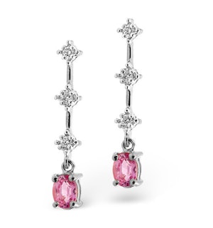 Pink Sapphire 5 X 3mm and Diamond 9K White Gold Earrings