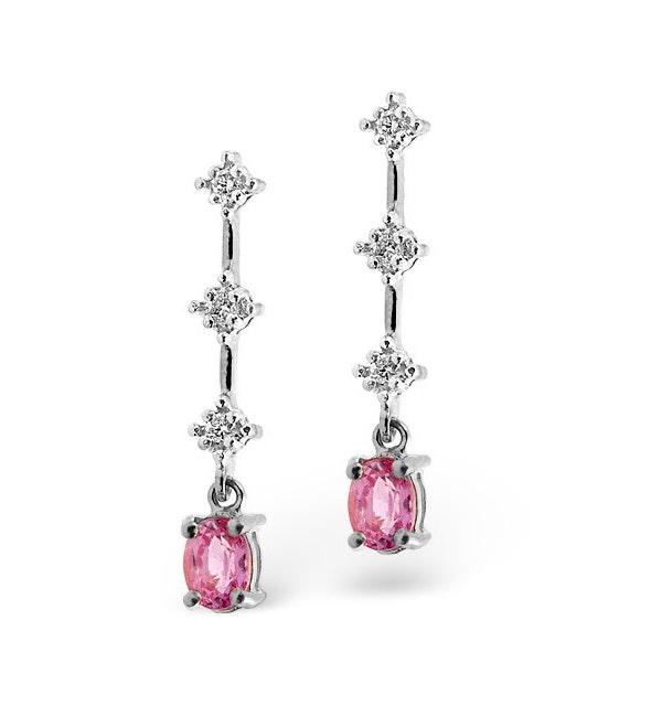 Pink Sapphire 5 X 3mm and Diamond 9K White Gold Earrings - image 1