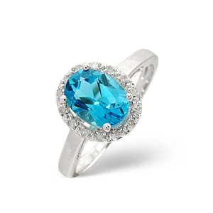 Blue Topaz 1.56CT And Diamond 9K White Gold Ring