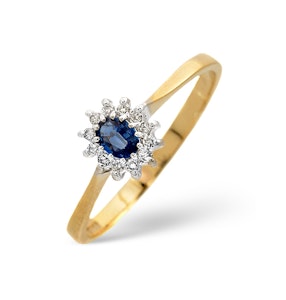 Sapphire 4 x 3 mm And Diamond 9K Gold Ring