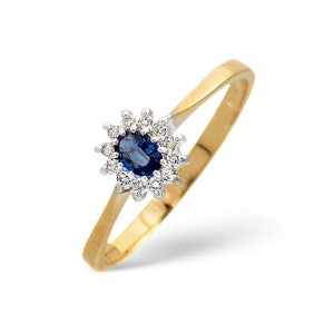 Sapphire 4 x 3 mm And Diamond 9K Gold Ring