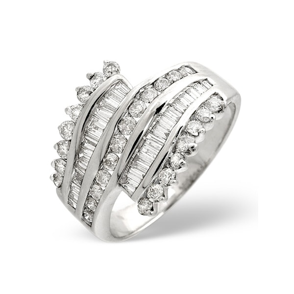 Big Fancy Ring 1.00CT Diamond 9K White Gold SIZES N and Q - Image 1