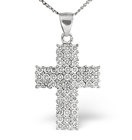 mens white gold diamond cross necklace