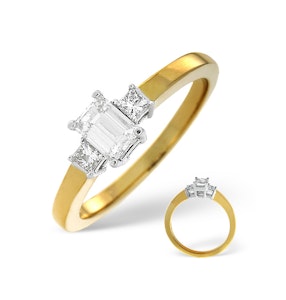 18K Gold Emerald and Princess Cut Diamond Shoulder Ring - SIZE M