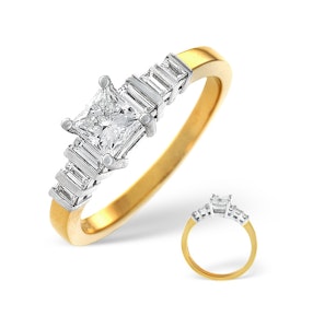 18K Gold Princess and Baguette Diamond Shoulder Ring - SIZE P