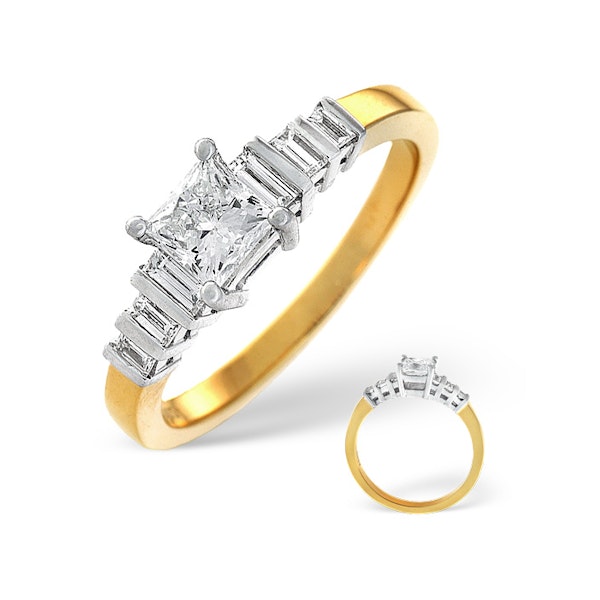 18K Gold Princess and Baguette Diamond Shoulder Ring - SIZE P - Image 1