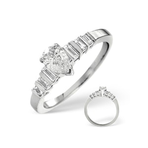 18K White Gold Baguette and Pear Solitaire Diamond Ring