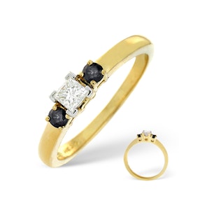 Blue Sapphire And 0.15CT Lab Diamond Ring 18K Yellow Gold SIZE L