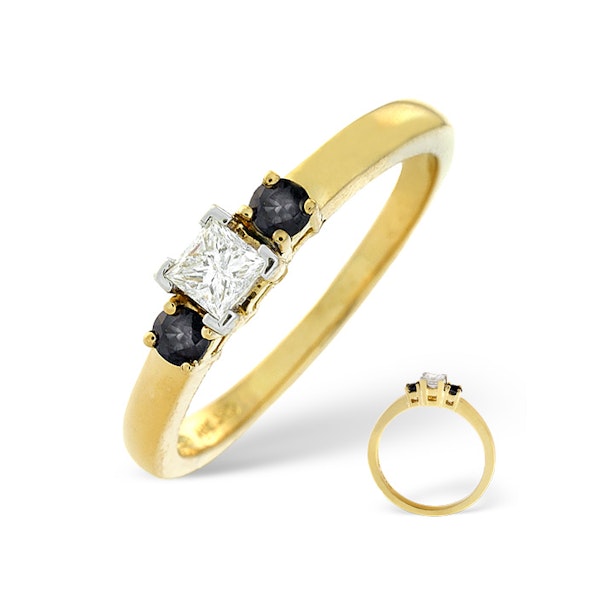Blue Sapphire And 0.15CT Lab Diamond Ring 18K Yellow Gold SIZE L - Image 1