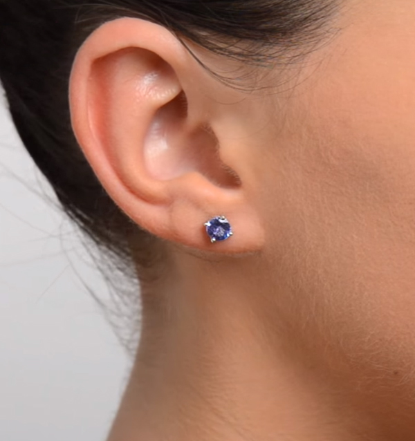 Natural Tanzanite Ear Stud 92.5 sterling silver Natural Tanzanite Round Ear stud Gift for her Top 2024 Quality Tanzanite.